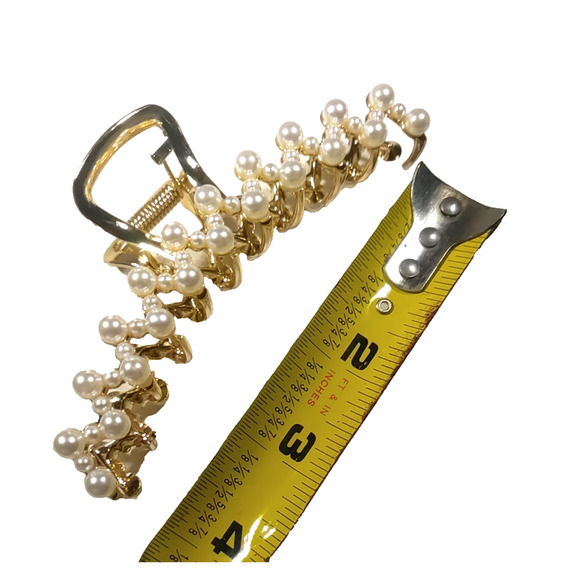 Alligator Clip Barrette Gold Tone Faux Pearl Large Classic - Picture 6 of 6